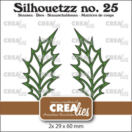 Silhouetzz stansen no. 25, Blaadjes 22 Open Hulstblad groot en spiegelbeeld Crealies CLSH25