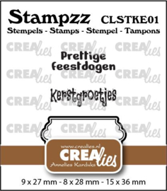 Stampzz Kerst 01: 2 teksten + 1 tag/label Crealies CLSTKE01 9 x 27 mm - 8 x 28 mm - 15 x 36 mm.