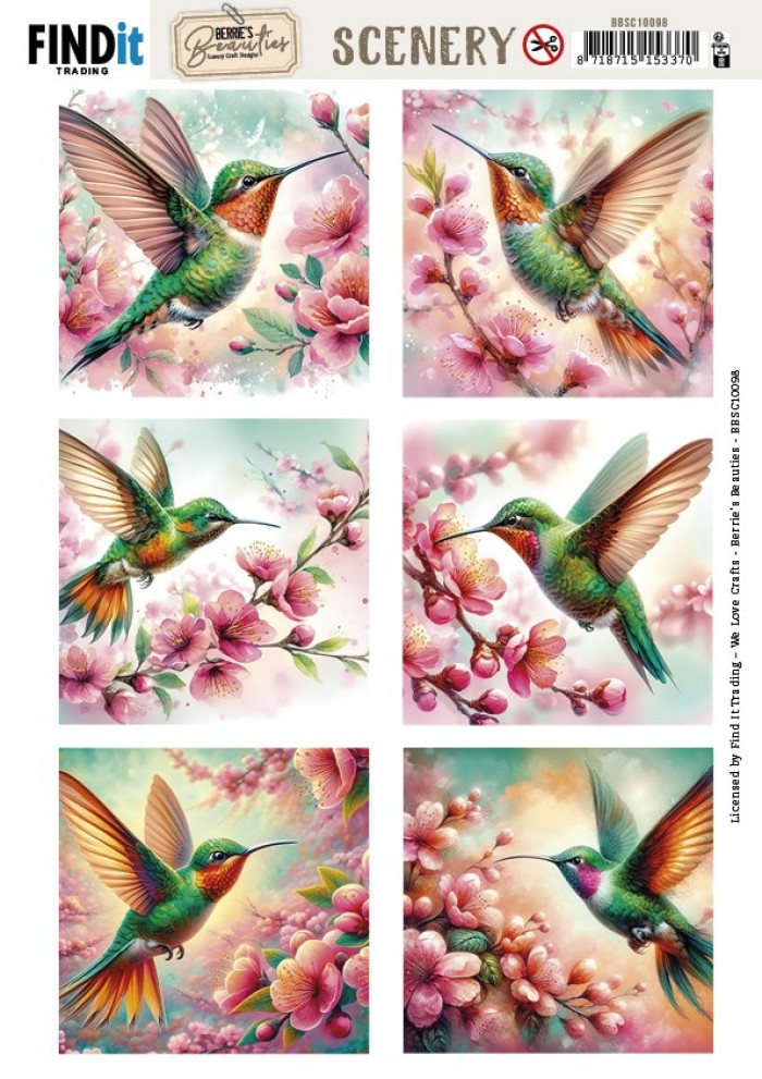 Scenery Push out - Berries Beauties - Lovely Hummingbirds - Square BBSC10098