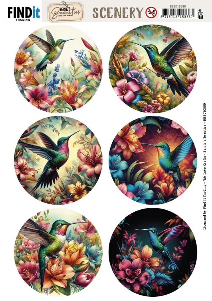 Scenery Push out - Berries Beauties - Vintage Hummingbirds - Round BBSC10099
