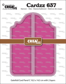 Cardzz stansen no. 637, Gatefold card Paneel C Crealies CLCZ637 Gesloten: 10,5 x 14,5 cm met 2 laagjes.