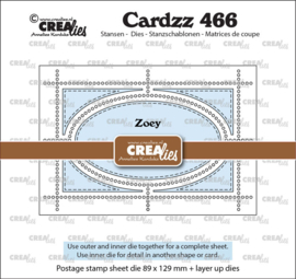 Cardzz stansen no. 466, Postzegelvel Zoey (rechthoek met ovaal) Crealies CLCZ466 89 x 129 mm + layer up dies.