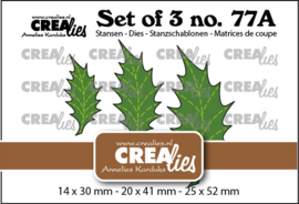 Set of 3 no. 77a, Blaadjes 22 Dichte Hulstblaadjes met stiklijn (spiegelbeeld) Crealies CLSet77a