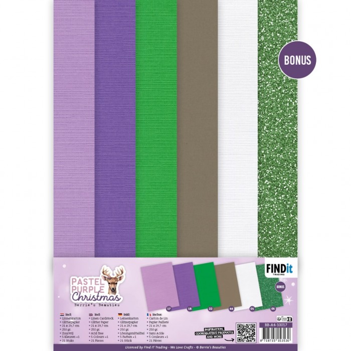 Linen Cardstock Pack - Berries Beauties - Pastel Purple Christmas - A4  BB-A4-10017