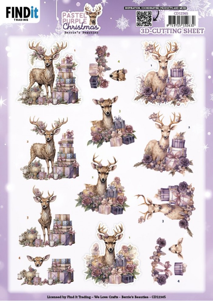 3D Cutting Sheet - Berries Beauties - Pastel Purple Christmas - Deer CD12365