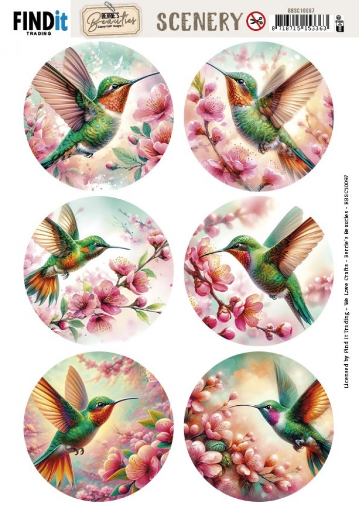 Scenery Push out - Berries Beauties - Lovely Hummingbirds - Round BBSC10097