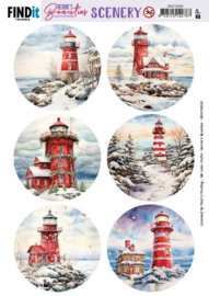 Push-Out Scenery - Berries Beauties - Snowy Lighthouse - Round BBSC10059