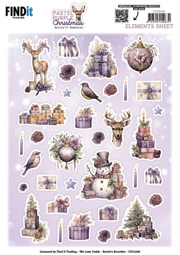 Cutting Sheet - Berries Beauties - Pastel Purple Christmas - Small Elements    CD12369