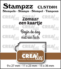 Stampzz Divers 01: 2 teksten + 1 tag/label Crealies CLSTDI01 9 x 27 mm - 11 x 23 mm - 15 x 36 mm.