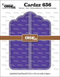 Cardzz stansen no. 636, Gatefold card Paneel B Crealies CLCZ636 Gesloten: 10,5 x 14,5 cm.