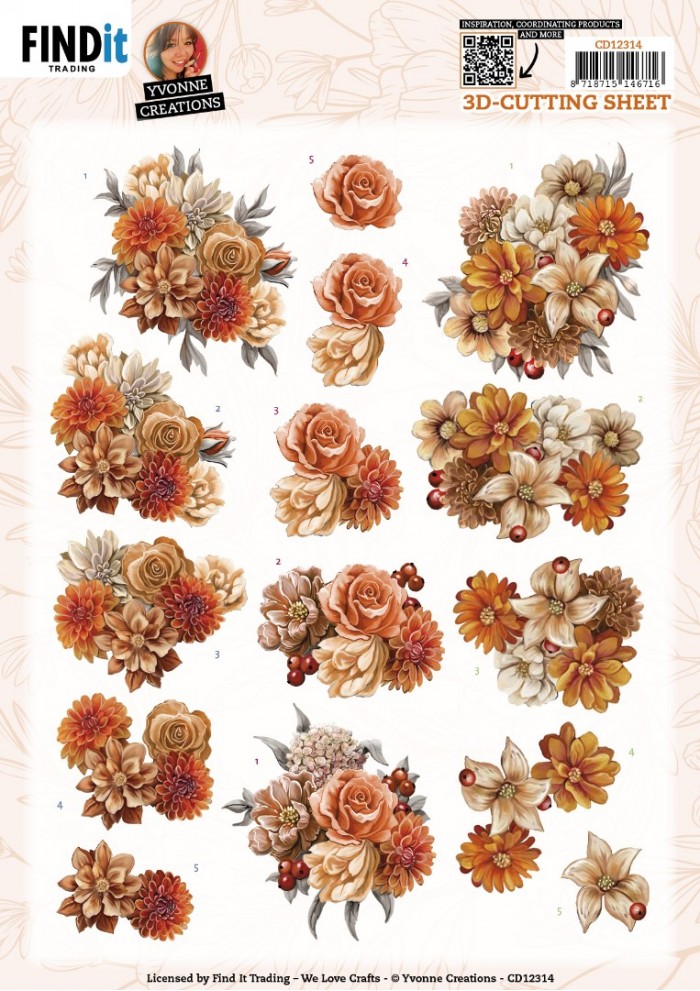 3D Cutting Sheet - Yvonne Creations - Orange Floral CD12314