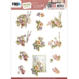 3D Push-Out - Precious Marieke - Painted Pansies - Pansies And Brushes SB10810