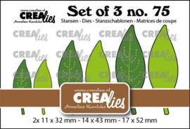 Set of 3 no. 75, Dichte bladeren 21 met/zonder stippen Crealies CLSet75 2x 11 x 32 - 14 x 43 - 17 x 52 mm.