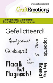 CraftEmotions clearstamps 6x7cm - Tekst Gefeliciteerd NL 5025