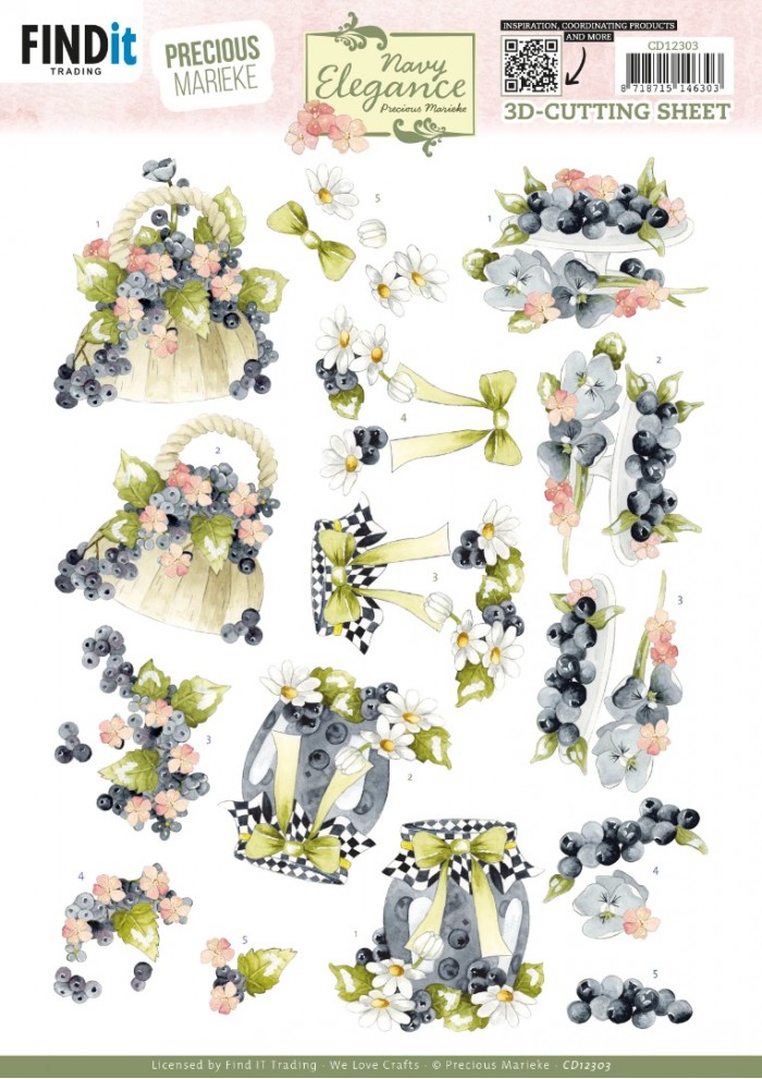 3D Cutting Sheet - Precious Marieke- Navy Elegance - Blueberries CD12303