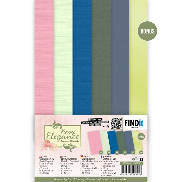 Linen Cardstock Pack - Precious Marieke- Navy Elegance - 4K PM-4K-10035
