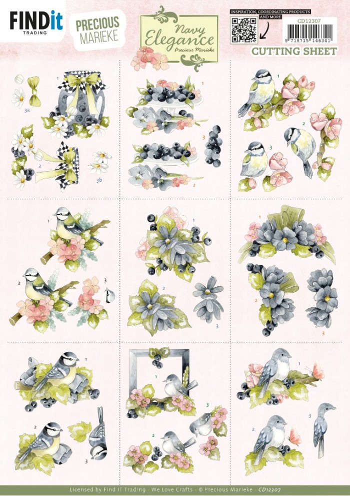 3D Cutting Sheet - Precious Marieke- Navy Elegance - Mini CD12307