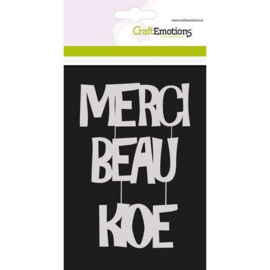 CRAFTEMOTIONS MASK STENCIL - TEKST MERCI BEAU KOE (NL) 0207