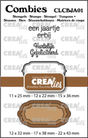 Combies Jarig no. 01, Stempels: 2 teksten + 1 tag/label & Stansen: 3 tags/labels. CLCBJA01