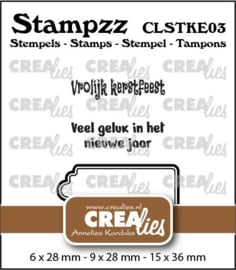 Stampzz Kerst 03: 2 teksten + 1 tag/label Crealies CLSTKE03 6 x 28 mm - 9 x 28 mm - 15 x 36 mm.