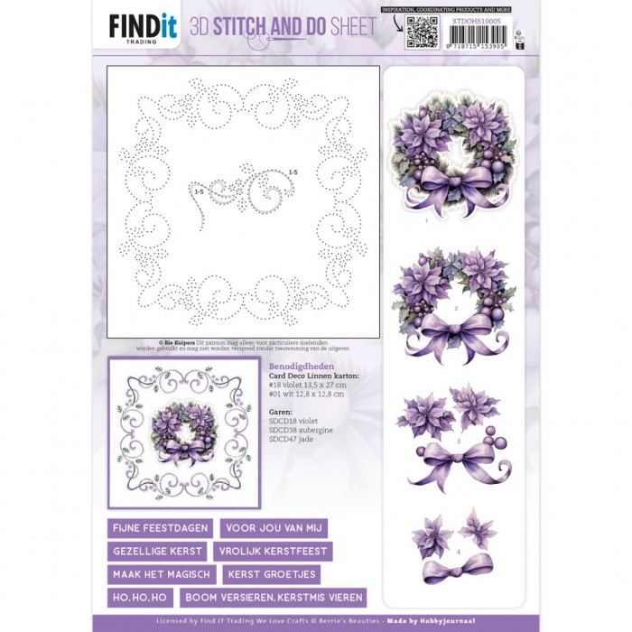 3D Stitch and Do Sheet - Berries Beauties - Pastel Purple Christmas 1  STDOHS10005