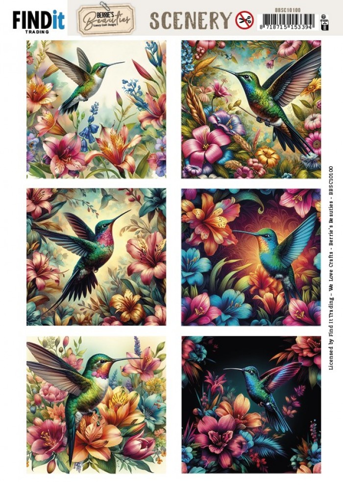Scenery Push out - Berries Beauties - Vintage Hummingbirds - Square BBSC10100