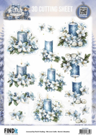3D Cutting Sheet - Berries Beauties - Blue Christmas - Blue Candles and White Poinsettia  CD12506