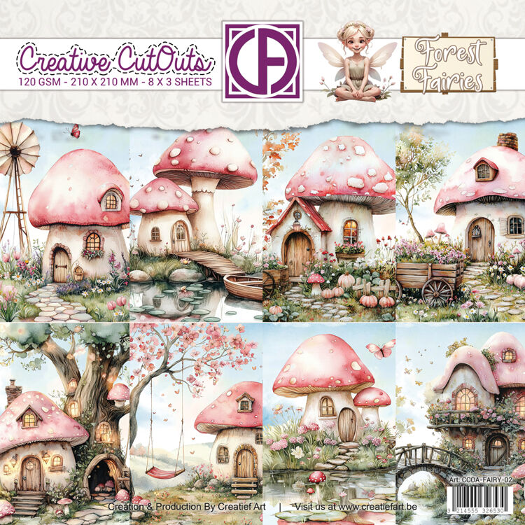 Forest Fairies Collage plaatjes - 8 Paddestoelhuisjes  CCOA-Fairy-02