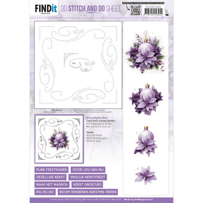 3D Stitch and Do Sheet - Berries Beauties - Pastel Purple Christmas 2  STDOHS10006