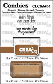 Combies Jarig no. 04, Stempels: 2 teksten + 1 tag/label & Stansen: 3 tags/labels. CLCBJA04
