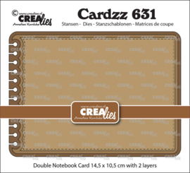 Cardzz stansen no. 631, Dubbele kaart Notebook horizontaal Crealies CLCZ631 Dichte kaart: 14,5 x 10,5 cm.