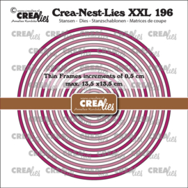 Crea-Nest-Lies XXL stansen no. 196, Dunne Kaders Cirkels glad Crealies CLNestXXL196 Max. 13,5 x 13,5 cm.