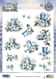3D Pushout Sheet - Berries Beauties - Blue Christmas - Blue Candles and White Poinsettia SB11155