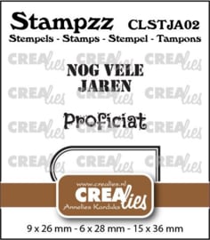 Stampzz Jarig 02: 2 teksten + 1 tag/label Crealies CLSTJA02 9 x 26 mm - 6 x 28 mm - 15 x 36 mm.