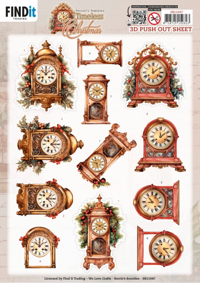 3D Pushout Sheet - Berries Beauties - Timeless Christmas - Timeless Clock     SB11047     