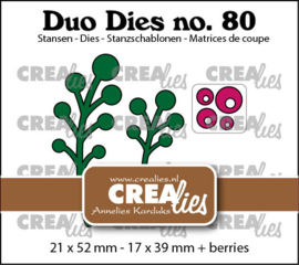 Duo Dies no. 80, Blaadjes 23 Bessentakjes Crealies CLDD80 17 x 39 - 21 x 52 + besjes.