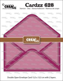 Cardzz stansen no. 628, Dubbele kaart Open envelop Crealies CLCZ628 Gevouwen kaart: 13,5 x 13,5 cm.