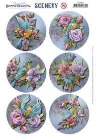 Scenery - Yvonne Creations - Aquarella - Birds and Flowers Round  CDS10082