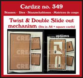 Cardzz stansen no. 349, Twist & Double Slide out mechanisme (past in A6 en vierkante kaart) Crealies CLCZ349