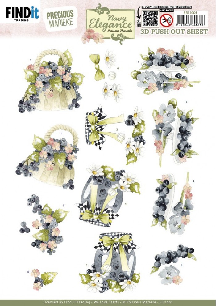 3D Pushout Sheet - Precious Marieke- Navy Elegance - Blueberries SB11001