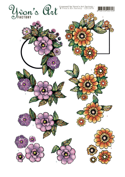 3D Cutting Sheet - Yvon's Art - Label Flowers CD11678