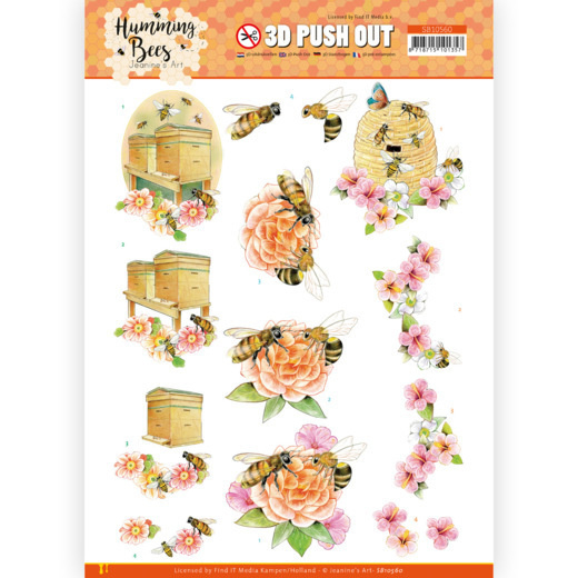 3D Push Out - Jeanine's Art - Humming Bees - Beehive  SB10560