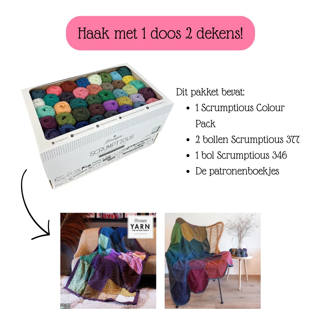 Haakpakket Scrumptious Colour Pack (Granny Square + Hexagon Heaven) 2 dekens incl. extra garen en patronen