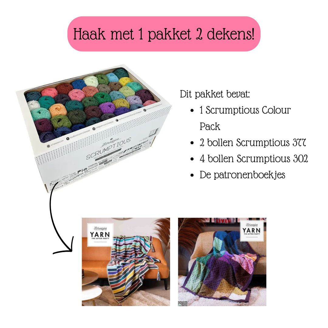 Haakpakket Scheepjes Scrumptious Colour Pack (incl. extra garen en patronen)  voor 2 dekens