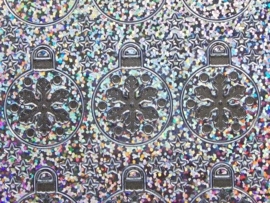 st685- holografische stickers kerstballen zilver 10x20cm