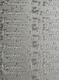 st988- stickervel met tekst voorspoedig nieuwjaar 10x23cm zilver