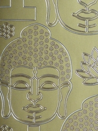 st976- stickervel met diverse boeddha figuren 10x23cm goud