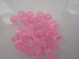 623- 25 stuks frosted glaskralen van 8mm transparant flour roze