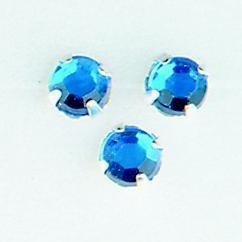 107007/0006- 12 stuks glazen rijg/naai strass steentjes 7mm rond kristal sapphire