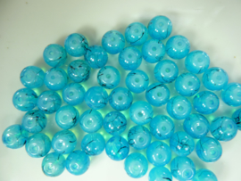 530 - Ruim 50 stuks glaskralen van 8 mm. gemarmerd turqoise/blauw